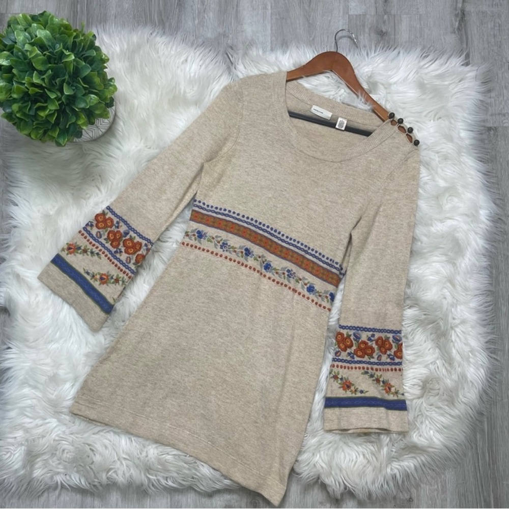 Anthropologie Sleeping on Snow Floral Embroidered Sweater Dress HTF
